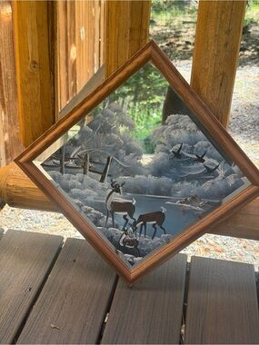 Framed Painted Glass Wildlife Mirror